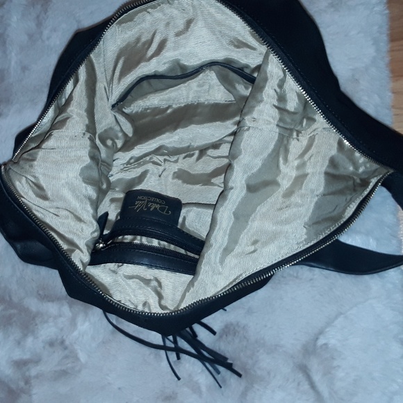 Black Suede 100% LEATHER hobo bag - Picture 8 of 8